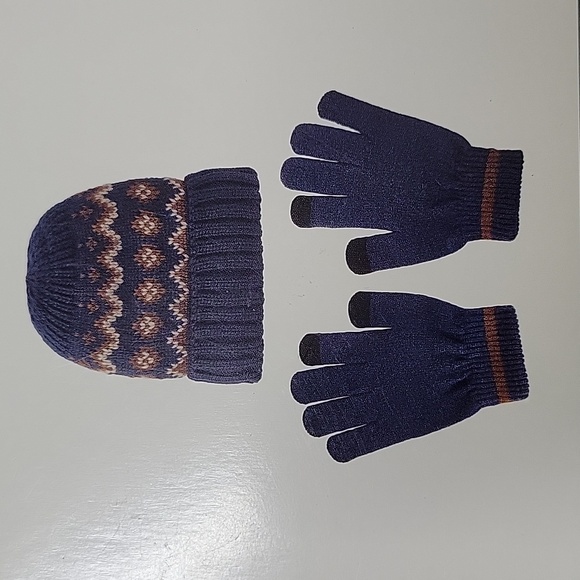 Members Marks Kids Blue and Orange Knit Hat and Glove Set Medium NWT - Picture 4 of 4
